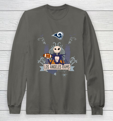 NFL Los Angeles Rams Football Jack Skellington Halloween Long Sleeve T-Shirt 5