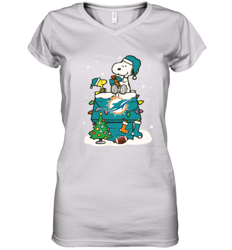 A Happy Christmas With Miami Dolphins Snoopy Shirts Women's V-Neck T-Shirt
