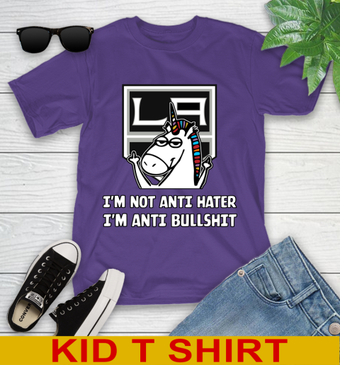 Los Angeles Kings NHL Hockey Unicorn I'm Not Anti Hater I'm Anti Bullshit Youth T-Shirt 4