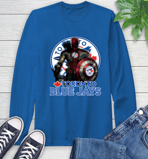 MLB Captain America Thor Spider Man Hawkeye Avengers Endgame Baseball Toronto Blue Jays Long Sleeve T-Shirt 9