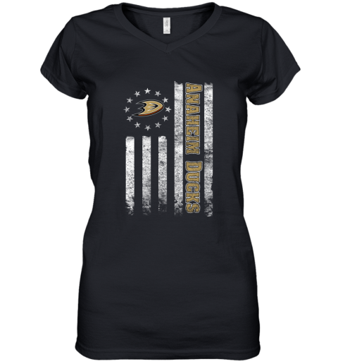 NHL American Flag Hockey Sports Anaheim Ducks Women's V-Neck T-Shirt