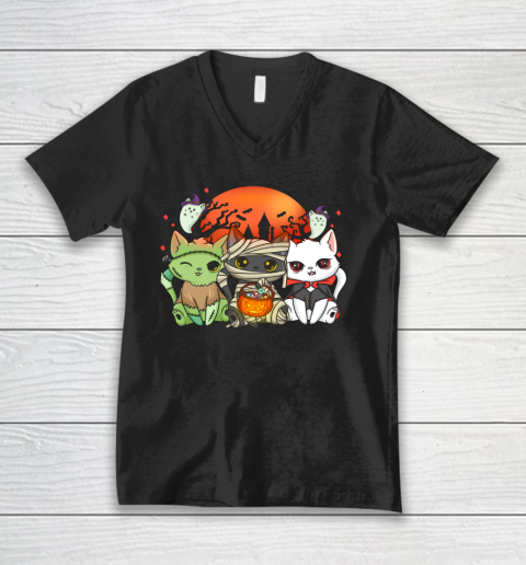 Kawaii Halloween Cats Cat Halloween Party V-Neck T-Shirt