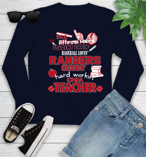 Texas Rangers MLB I'm A Difference Making Student Caring Baseball Loving Kinda Teacher Youth Long Sleeve 2
