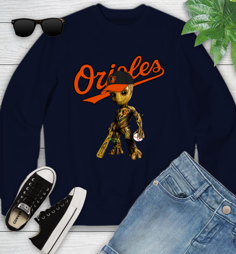 MLB Baltimore Orioles Groot Guardians Of The Galaxy Baseball Youth Sweatshirt 3