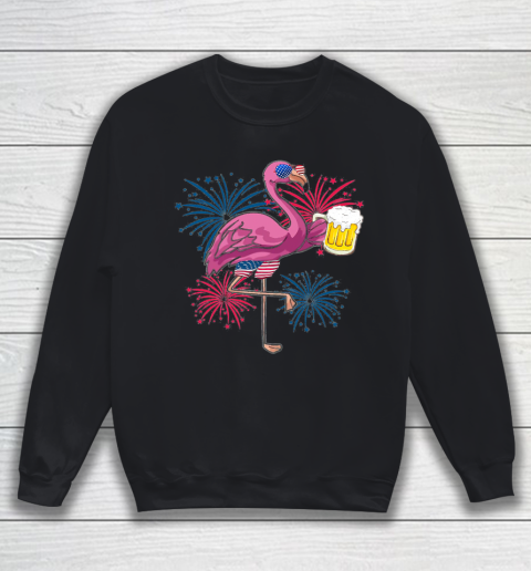 Beer Lover Funny Shirt Flamingo Cheer Beer American Flag Fireworks Independence Day Sweatshirt