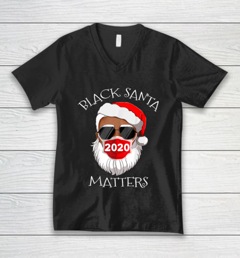 African American Santa Face Mask Black Matters Christmas V-Neck T-Shirt
