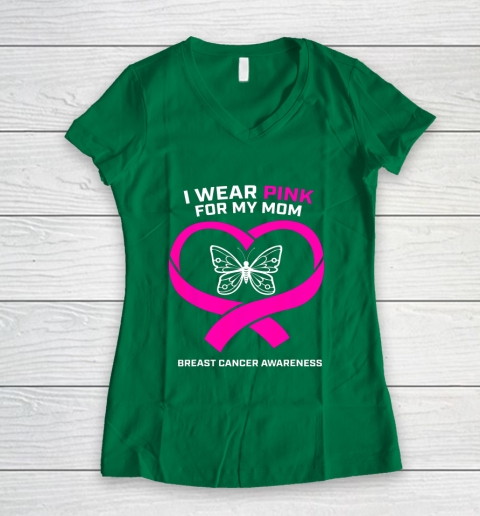 Men Women Kids Wear Pink For My Mom Breast Cancer Awareness Women's V-Neck T-Shirt 3
