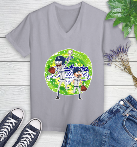 MLB Los Angeles Dodgers Rick And Morty Baseball Sports Women's V-Neck T-Shirt 4
