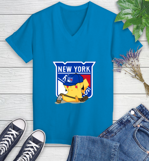 NHL Pikachu Hockey Sports New York Rangers Women's V-Neck T-Shirt 7