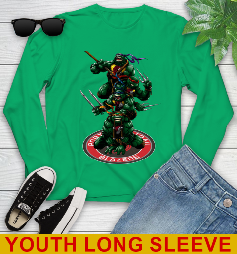 NBA Basketball Portland Trail Blazers Teenage Mutant Ninja Turtles Shirt Youth Long Sleeve 7