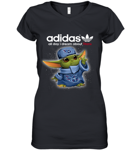 Baby Yoda Adidas All Day I Dream About Tennessee Titans Women's V-Neck T-Shirt