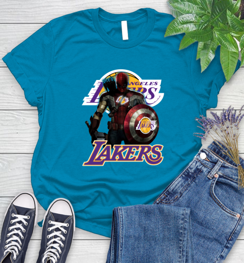 Los Angeles Lakers NBA Basketball Captain America Thor Spider Man Hawkeye Avengers Women's T-Shirt 7