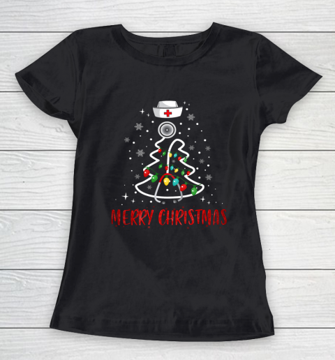 Womens Nurse Christmas Tree Lights Funny Nurse Xmas Gift Women's T-Shirt
