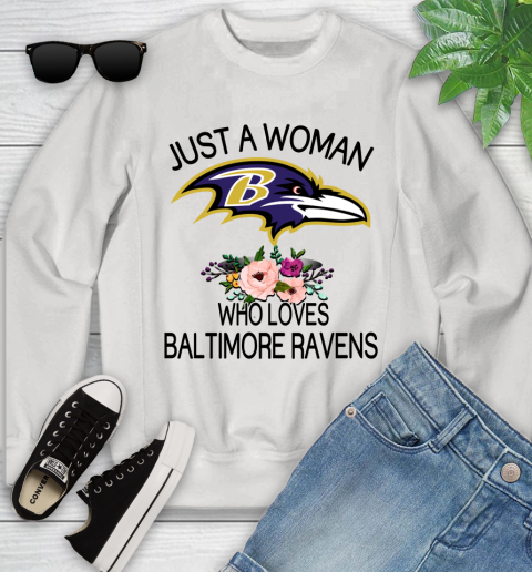 NFL Just A Woman Who Loves Baltimore Ravens Football Sports Youth Sweatshirt