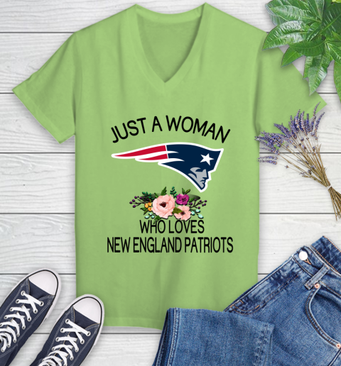 NFL Just A Woman Who Loves New England Patriots Football Sports Women's V-Neck T-Shirt 6