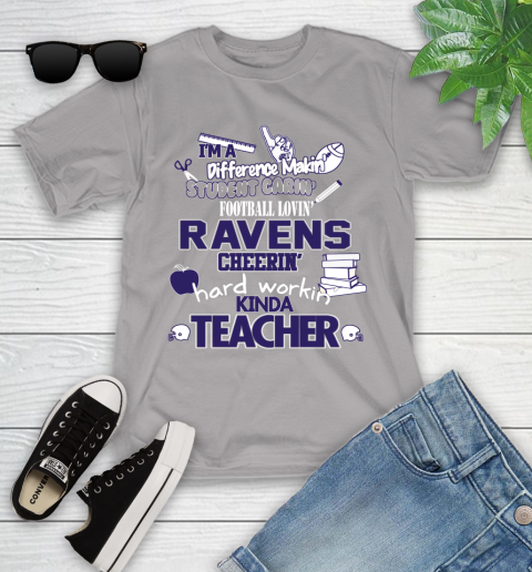 Baltimore Ravens NFL I'm A Difference Making Student Caring Football Loving Kinda Teacher Youth T-Shirt 4