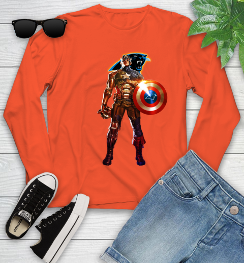 NFL Captain America Marvel Avengers Endgame Football Sports Carolina Panthers Youth Long Sleeve 4