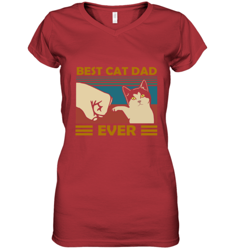 sth1 best cat dad ever fist dash with cat vintage women v neck t shirt 39 front red
