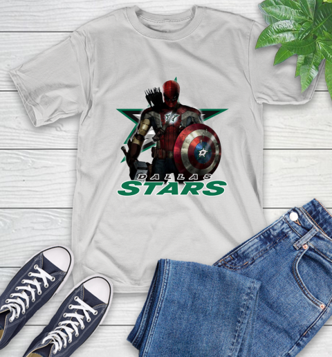 NHL Captain America Thor Spider Man Hawkeye Avengers Endgame Hockey Dallas Stars T-Shirt