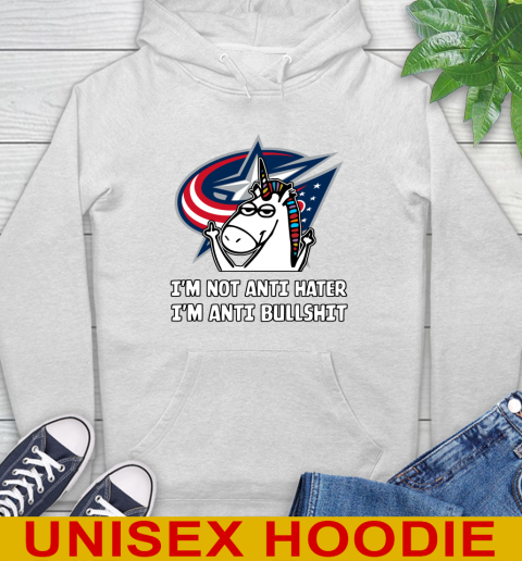 Columbus Blue Jackets NHL Hockey Unicorn I'm Not Anti Hater I'm Anti Bullshit Hoodie