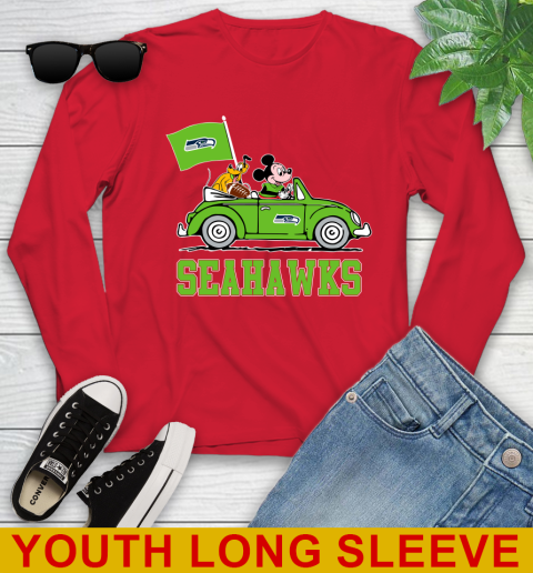NFL Football Seattle Seahawks Pluto Mickey Driving Disney Shirt Youth Long Sleeve 11