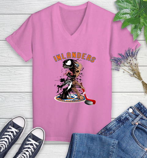 NHL New York Islanders Hockey Venom Groot Guardians Of The Galaxy Women's V-Neck T-Shirt 14