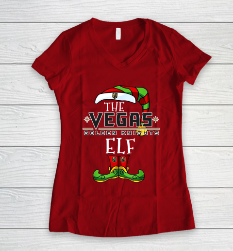Vegas Golden Knights Christmas ELF Funny NHL Women's V-Neck T-Shirt 8
