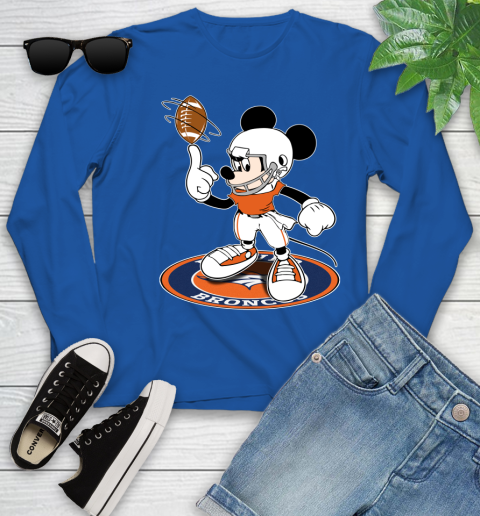 NFL Football Denver Broncos Cheerful Mickey Disney Shirt Youth Long Sleeve 10
