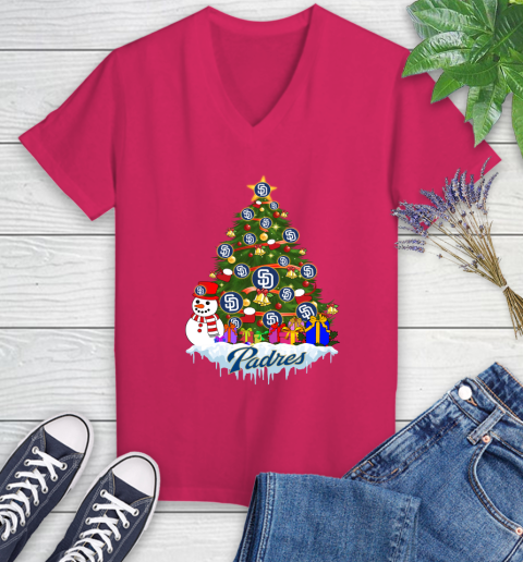 San Diego Padres Merry Christmas MLB Baseball Sports Women's V-Neck T-Shirt 9