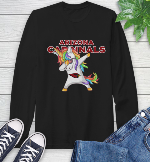 Arizona Cardinals NFL Football Funny Unicorn Dabbing Sports Long Sleeve T-Shirt 2