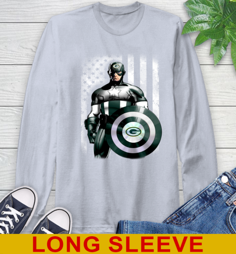 Green Bay Packers NFL Football Captain America Marvel Avengers American Flag Shirt Long Sleeve T-Shirt 6