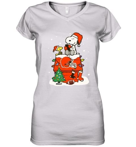 A Happy Christmas With Cleveland Browns Snoopy Women's V-Neck T-Shirt