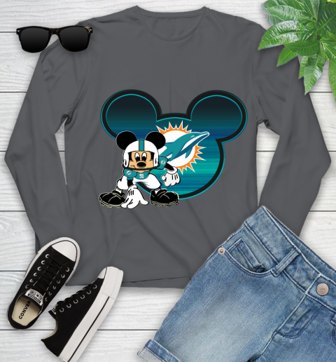 NFL Miami Dolphins Mickey Mouse Disney Football T Shirt Youth Long Sleeve 8