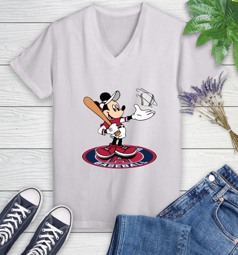 MLB Baseball Los Angeles Angels Cheerful Mickey Disney Shirt Women's V-Neck T-Shirt 2