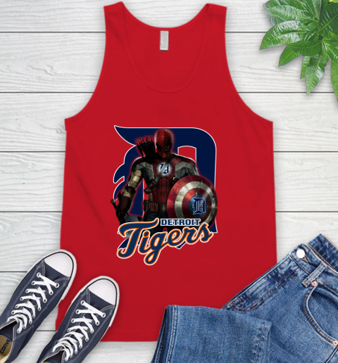 MLB Captain America Thor Spider Man Hawkeye Avengers Endgame Baseball Detroit Tigers Tank Top 6