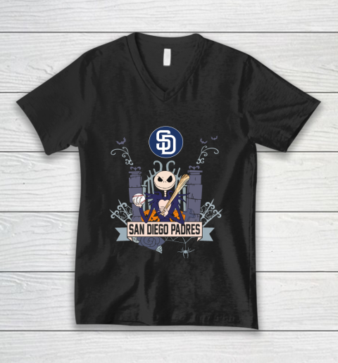 MLB San Diego Padres Baseball Jack Skellington Halloween V-Neck T-Shirt
