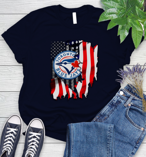Toronto Blue Jays MLB Baseball American Flag Women's T-Shirt 2