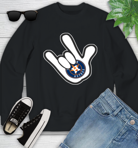 Houston Astros MLB Baseball Mickey Rock Hand Disney Youth Sweatshirt 2