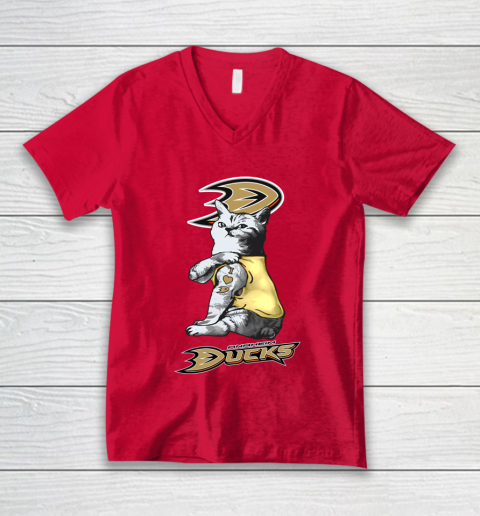NHL My Cat Loves Anaheim Ducks Hockey V-Neck T-Shirt 6