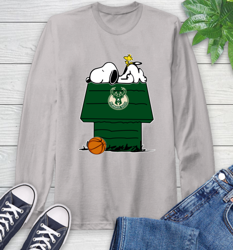 Milwaukee Bucks NBA Basketball Snoopy Woodstock The Peanuts Movie Long Sleeve T-Shirt 12