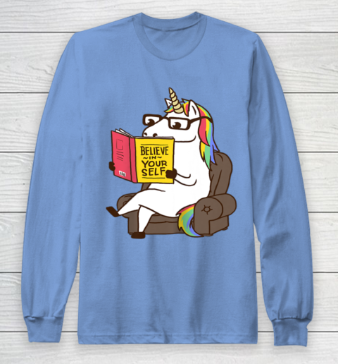 Unicorn Shirt Believe in Yourself Motivational Book Lover Long Sleeve T-Shirt 11