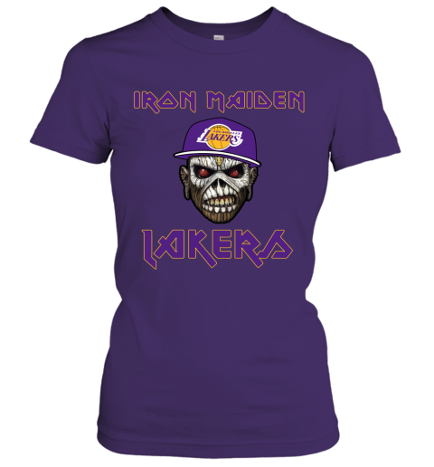 mgzf nba los angeles lakers iron maiden rock band music basketball ladies t shirt 20 front purple