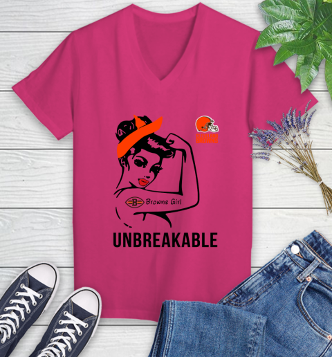 NFL Cleveland Browns Girl Unbreakable Football Sports Women's V-Neck T-Shirt 5