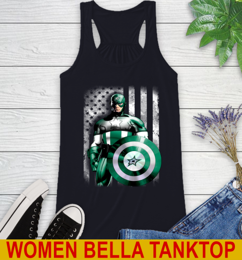 Dallas Stars NHL Hockey Captain America Marvel Avengers American Flag Shirt Racerback Tank 8