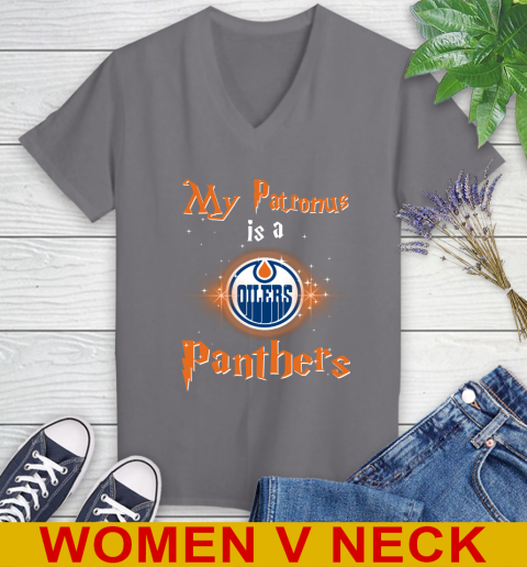 NHL Hockey Harry Potter My Patronus Is A Edmonton Oilers Women's V-Neck T-Shirt 11