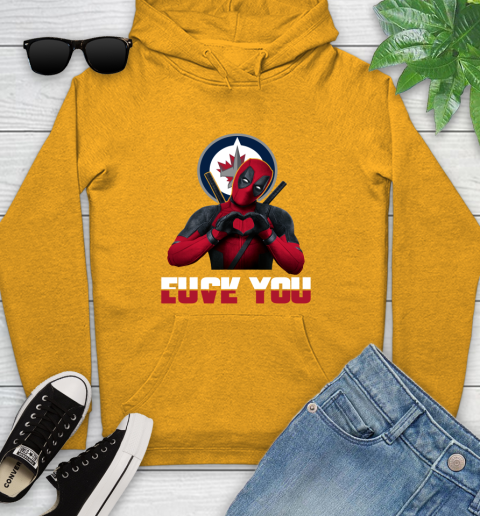 NHL Winnipeg Jets Deadpool Love You Fuck You Hockey Sports Youth Hoodie 2