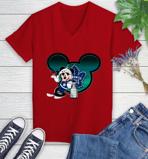 NHL Toronto Maple Leafs Stanley Cup Mickey Mouse Disney Hockey T Shirt Women's V-Neck T-Shirt 12