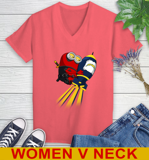 NFL Football Los Angeles Chargers Deadpool Minion Marvel Shirt Women's V-Neck T-Shirt 6