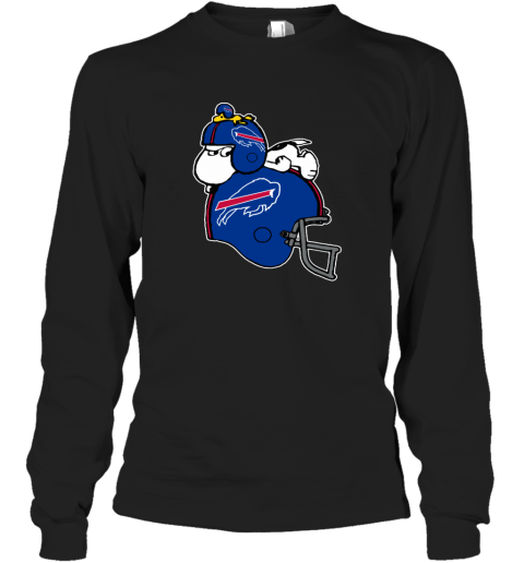 ivea snoopy and woodstock resting on buffalo bills helmet long sleeve tee 14 front black