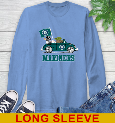 MLB Baseball Seattle Mariners Darth Vader Baby Yoda Driving Star Wars Shirt Long Sleeve T-Shirt 11